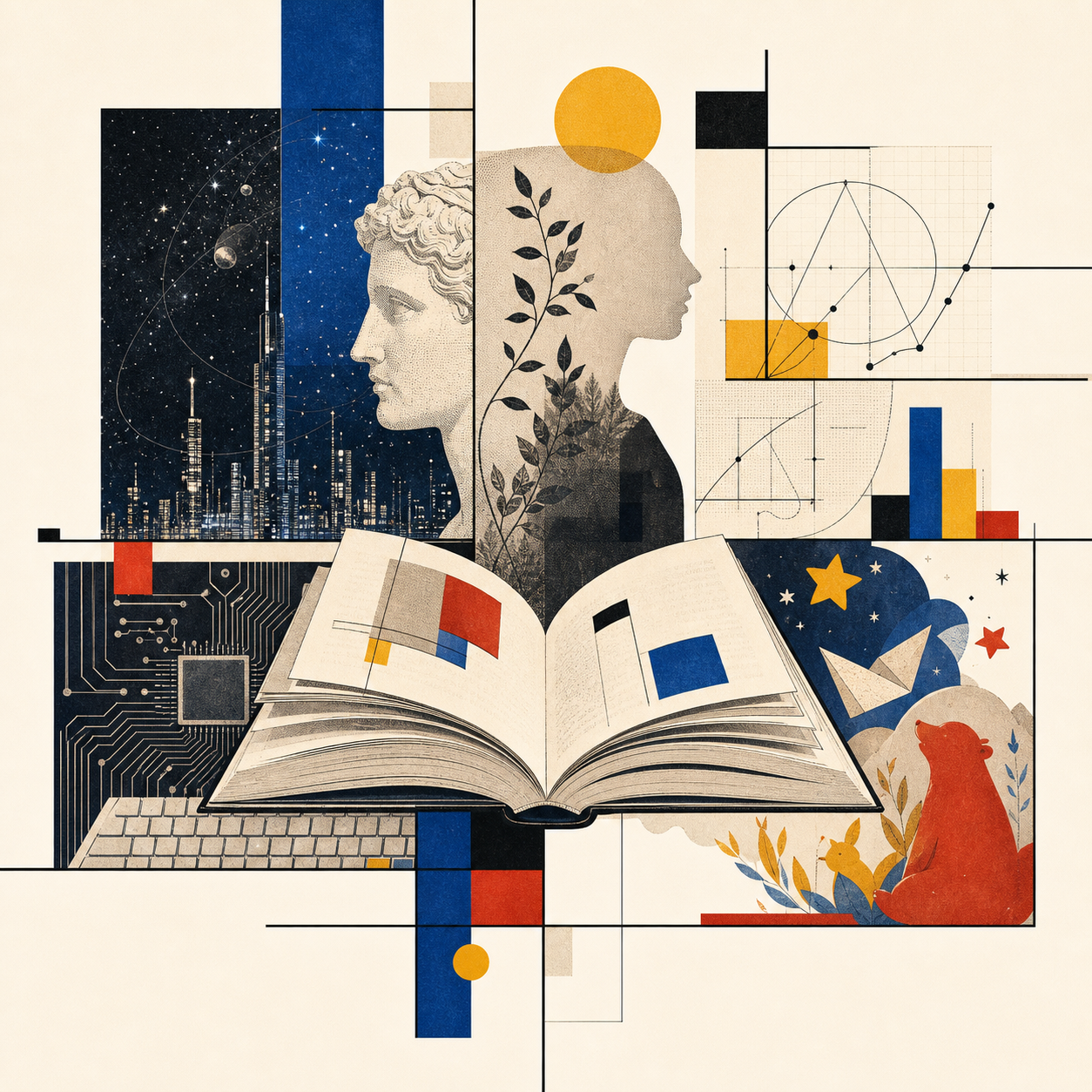 SF, 인문, 기술, 수학·통계, 그림책을 상징하는 P1923 출판사 일러스트